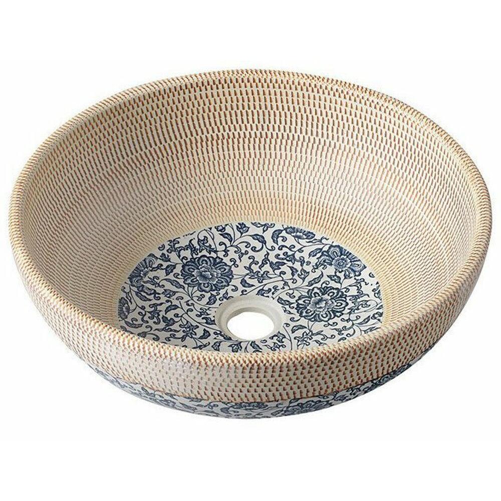 PRIORI Keramik-Waschtisch Durchmesser 41 cm, beige mit Blaudekor