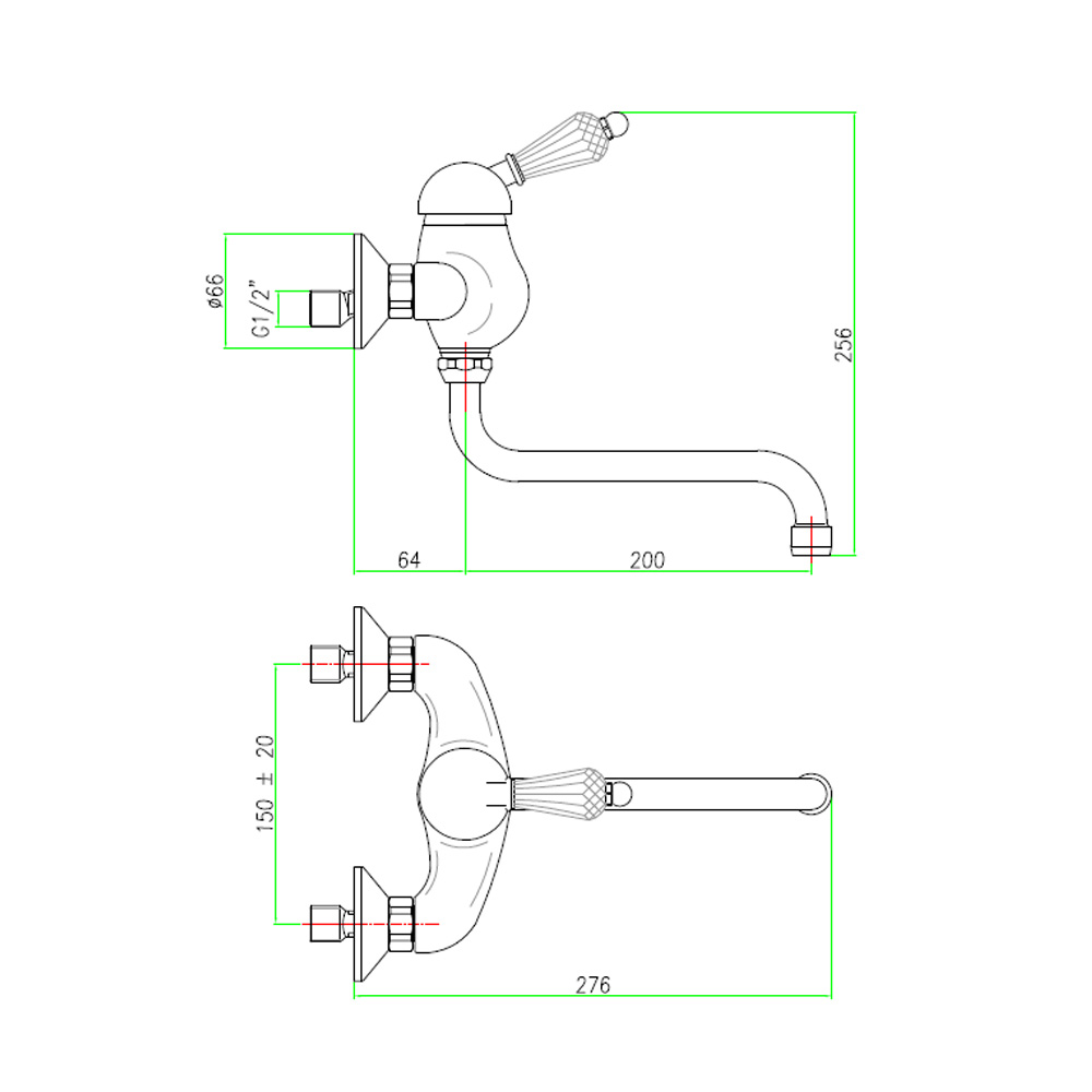 KIRKÉ CRYSTAL Wandarmatur, Gold mit Kristallgriff