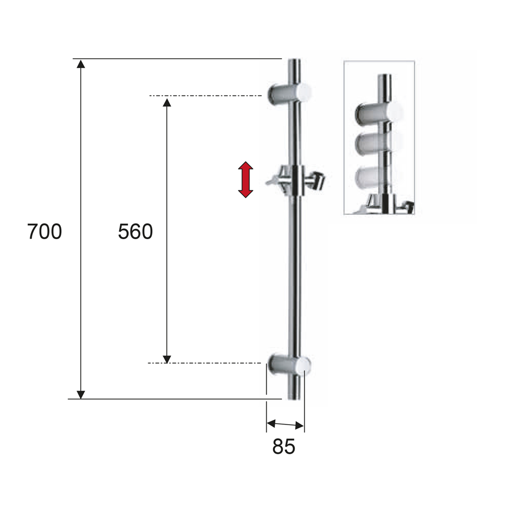 Duschstange mit Brauseschieber, 700mm, poliertes Nickel