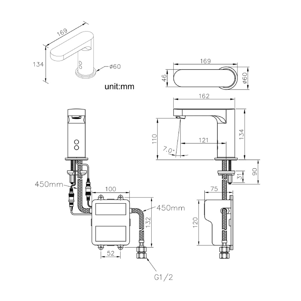 Sensorarmatur 6V, (4xAA), 134mm, Chrom