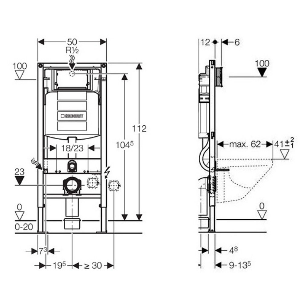 GEBERIT DUOFIX Wand WC Element Mit Sigma Sp lkasten 12cm F r Trockenbau