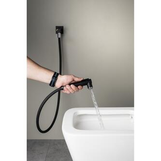 Wandventil mit Handbrause und Sicherheitssperre, eckig, schwarz matt