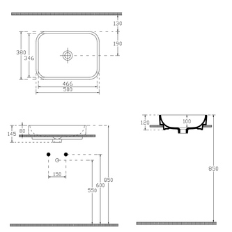 SOTT AQUA Keramik-Waschtisch 50x38cm, Weiß