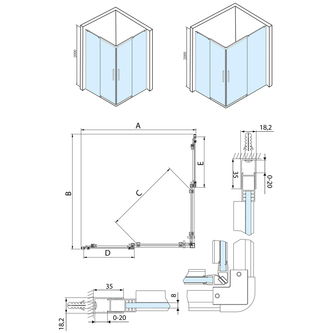 ALTIS LINE Rechteckige Duschkabine 1000x800 mm, L/R Variante, Eckeinstieg