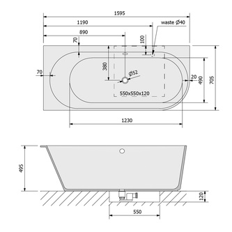 SUSSI L Freistehende Badewanne 160x70x50cm, Anthrazit matt