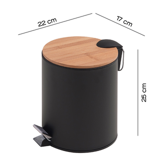 KENTA Abfalleimer 3l, Soft Close, Schwarz matt/Bambus