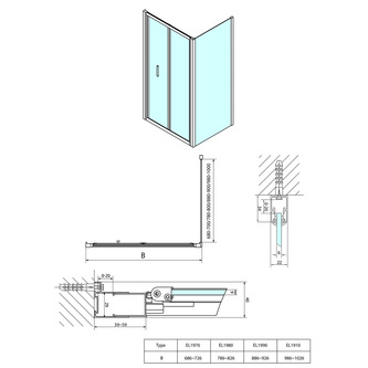 EASY LINE Rechteckige Duschkabine 700x900mm, Falttüren, L/R Variante, Klarglas