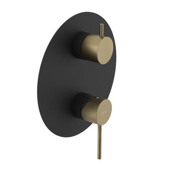 ULTRASAN Unterputz-Duscharmatur, 3 Wege, Drehschalter, Schwarz matt/Gold matt