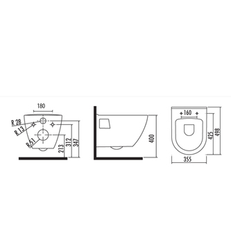 Brilla Wand-WC,spülrandlos, mit UP-Spülkasten und Geberit Knopf, weiß