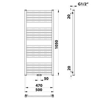 GRUNT Badheizkörper 500x1050 mm, Mittelanschluss, Weiß