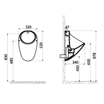 Urinal, Zulauf von Hinten 32x52cm,weiß