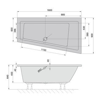 Raumspar Badewanne ANDRA 160x90x45cm, rechts,dunkelgrau