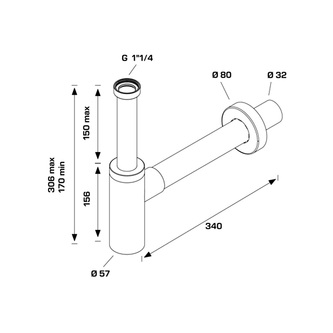 INOXMATER Waschtisch-Siphon 5/4", Ablauf 32mm, Edelstahl/Chrom