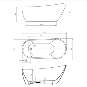 TISA Freistehende Badewanne 150x75cm, weiß