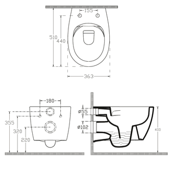 SENTIMENTI CLEANWASH Hänge-WC, spülrandlos+Armatur 36x51cm, weiss