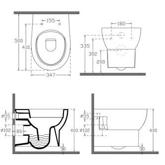 ABSOLUTE  Wand-WC , spülrandlos, mit UP-Spülkasten, weiß