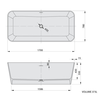 LEYLA Freistehende Badewanne 170x78cm, Rockstone, weiß matt