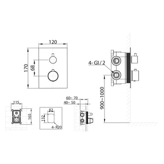 KIMURA Thermostat-Unterputz Duscharmatur, Einbau-Box, 2 Wege, Chrom