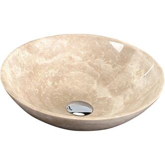 BLOK 1 Stein-Waschtisch Ø 40 cm, polierter beige Travertin