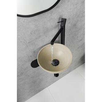 TETRIS Halter mit Aufsatzwaschtisch, Armatur auf der rechten Seite, Schwarz matt