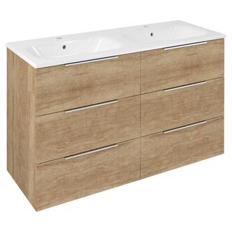CIRASA Waschtischunterschrank mit Doppelwaschtisch 121x77x46cm, Eiche Alabama