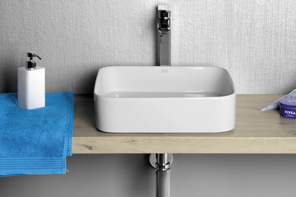 BLADE Keramik-Waschtisch zum Aufsetzen 40x40cm, Weiß