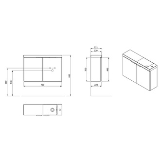 LATUS X Unterschrank mit Waschtisch 80x54,5x22cm, Eiche cuneo