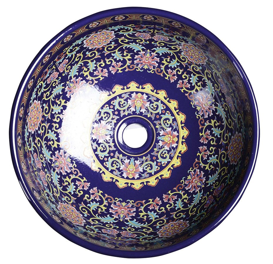 PRIORI Keramik-Waschtisch Ø 41 cm, lila mit Muster
