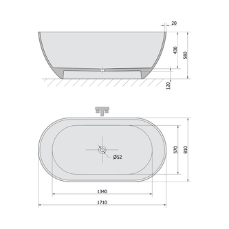 REDUTA Freistehende Badewanne, Gussmarmor 171x81x58cm, Weiß
