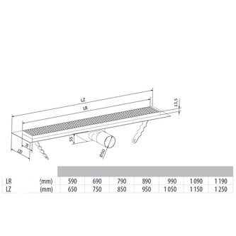 MANUS ONDA Bodenrinne aus Edelstahl mit Rost, L-1150, DN50