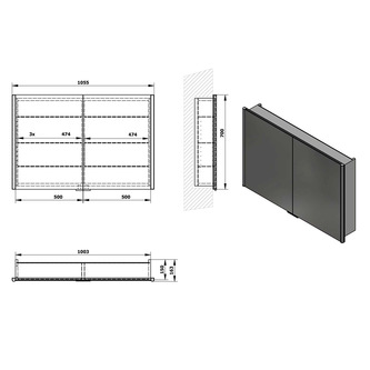 INTEGRA Einbau- Spiegelschrank ,LED Beleuchtung,105,5x70cm