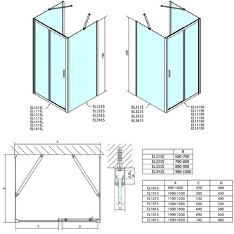 EASY LINE Duschkabine -U-Kabine, 1100x900mm, L/R Variante, Klarglas