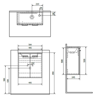 ZOJA/KERAMIA FRESH Unterschrank 49x50x24,5cm, Platineiche