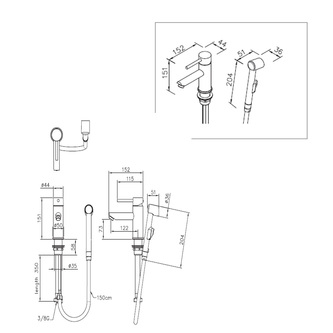 RHAPSODY Waschtischarmatur mit WC-Handbrause, Chrom