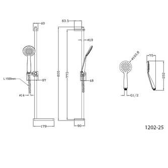 BRIT Duschset mit Regal, Schiebehalter 805mm, Duschschlauch 1500mm, Chrom
