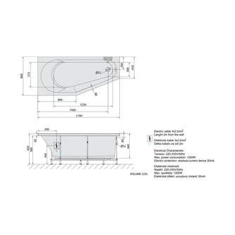 TIGRA L Whirlpool-Badewanne, 170x80x46cm, Attraction Hydro-Air, Chrom