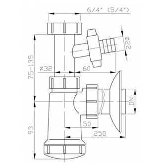 Waschtisch-Siphon mit Überwurfmutter und mit Abzweig 5/4', Abfluss 40mm, Kunststoff
