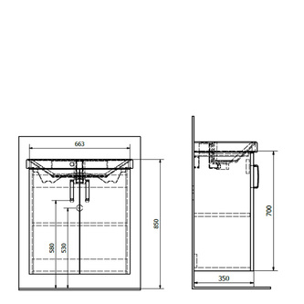 THEIA Unterschrank 66,3x70x35cm, 2x Tür, Silbereiche