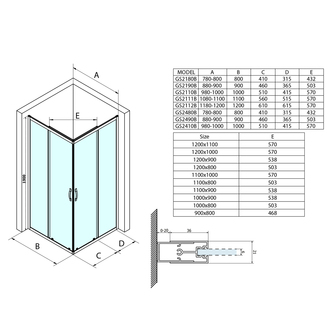 SIGMA SIMPLY BLACK Rechteck-Duschabtrennung 1100x900 mm, L/R Variante, Eckeinstieg, Klarglas