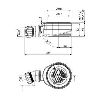 Duschwannensiphon, Durch. 90mm, DN40, Niedrig