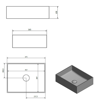 FORMIGO Betonwaschbecken zum Aufsetzen mit Auslauf, 47,5x36,5cm, Dunkelbraun