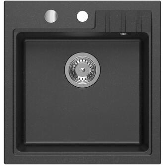 Granit-Einbauspüle, 1 Becken, 50x52cm, Schwarz