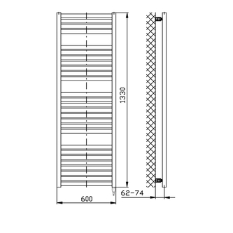 TONDI-E Elektrischer Badheizkörper, gerade, 600x1330 mm, 600 W, Weiß