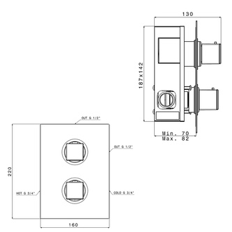 DIMY Thermostat-Duscharmatur , 2 Wege, schwarz