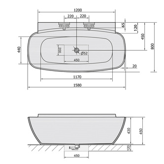 NIGRA Freistehende Gussmarmor-Badewanne 158x80x45cm, weiß