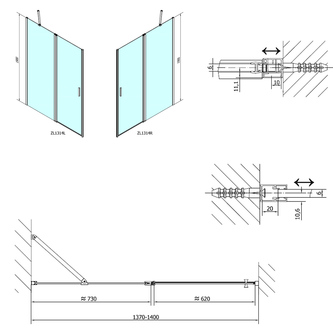 ZOOM LINE BLACK  Nischentür 1400mm, Klarglas