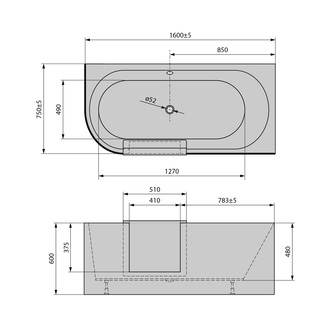 PORTAS Rechts Badewanne mit Tür, 160x75x60cm, Weiß