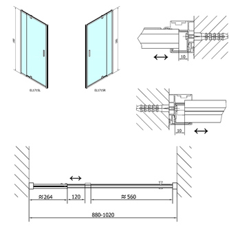 EASY LINE Nischentür(Drehduschtür) 880-1020mm,Klarglass