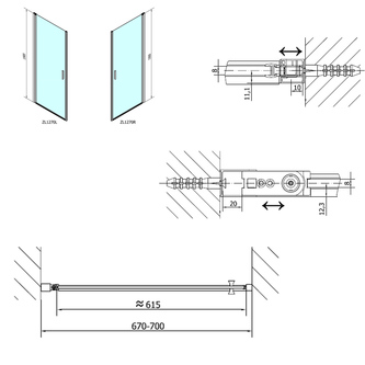 ZOOM LINE  Nischentür 700mm, Klarglas