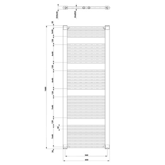 DIRECT Badheizkörper mit seitlichem Anschluss 600x1680mm, 1000W,Schwarz matt
